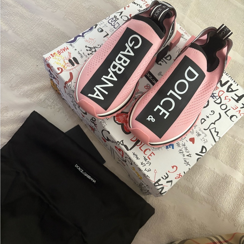 Dolce & Gabbana Pink and White Sneakers